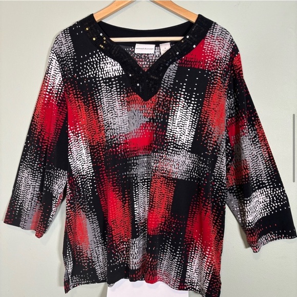 Alfred Dunner Abstract Liquid Knit Top Blouse-Red/Black/Gray/White-Women Size XL - Picture 2 of 4
